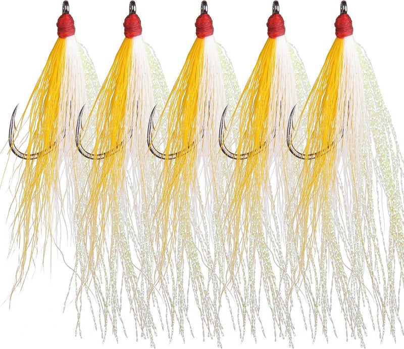 SILANON Fishing Bucktail Teaser Hooks,5pcs Saltwater Fishing Jig Teaser Lures with Carbon Steel Hooks Crystal Flash Flounder Rigs for Salmon Trout Sea Bass Steelhead - Image 1